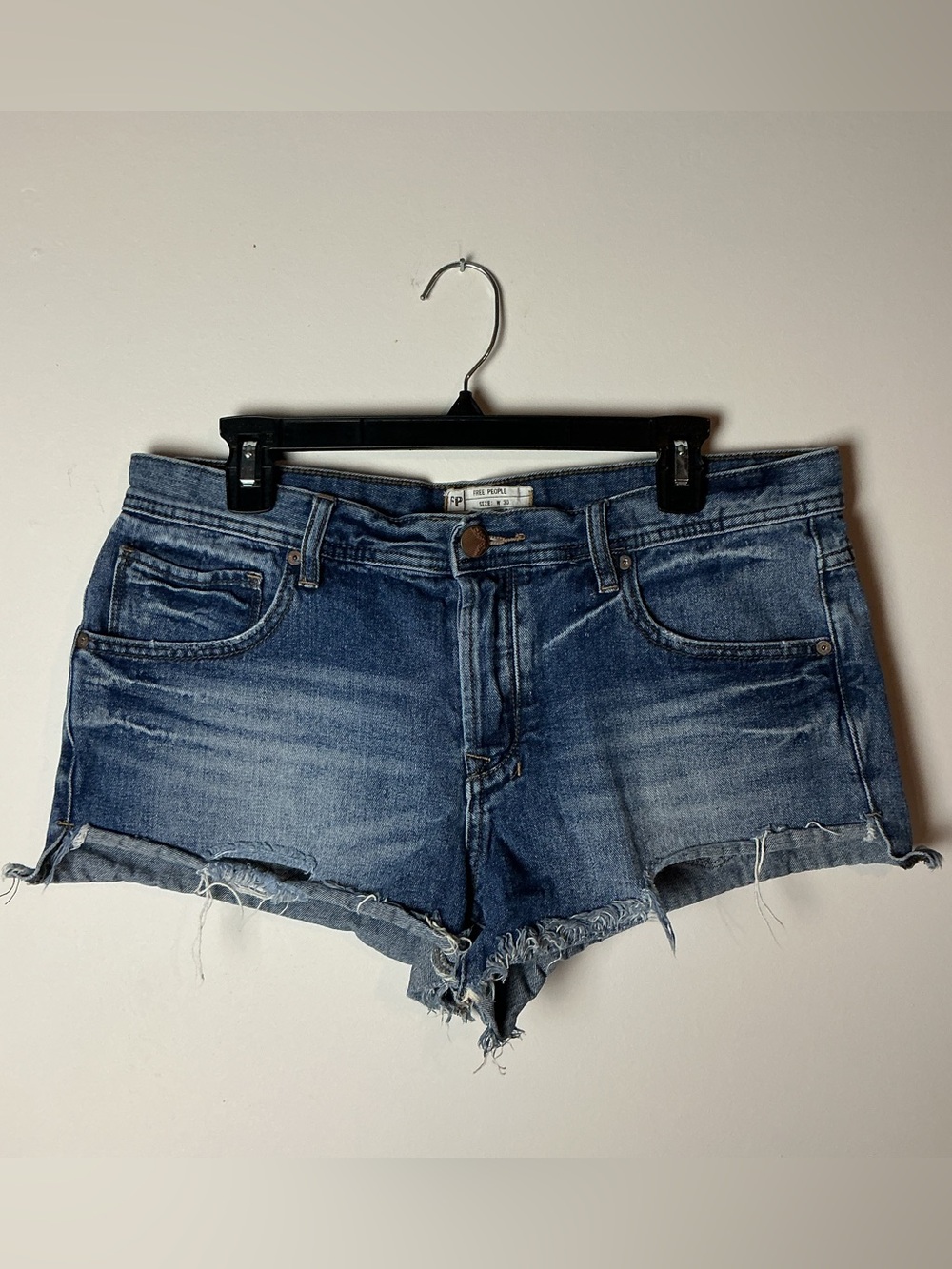 Free People Distressed Blue Denim Cutoff Shorts